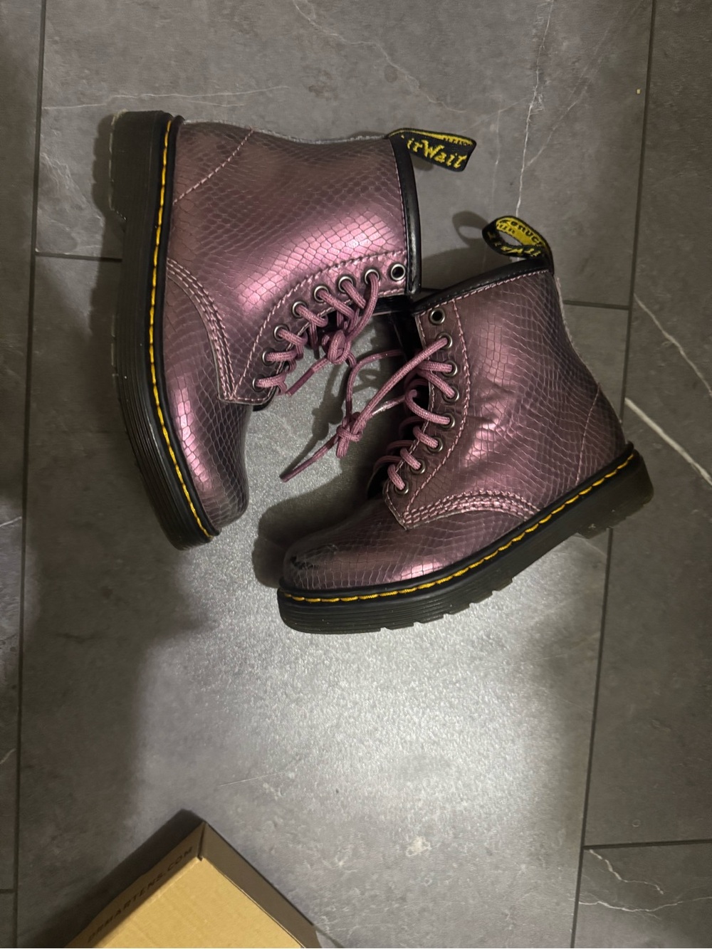 Dr. Martens Kids Metallic Purple Lace-Up Boots - Picture 2 of 5